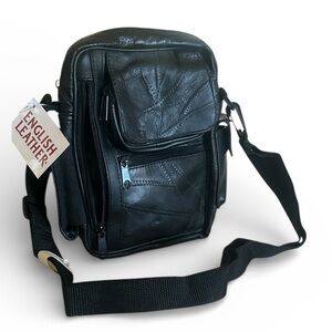 Lambskin English Leather Patchwork Crossbody Bag Belt/Fanny Bag Black Goth NWT